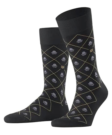 Burlington Herren Socken Moustache & Hat So Baumwolle gemustert 1 Paar, Schwarz Black 3000, 40-46 im Sale